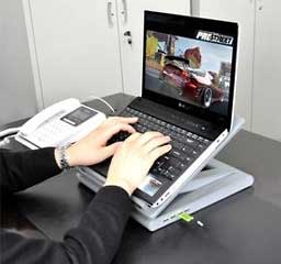 White Laptop Stand with Built-In Keyboard