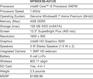 Samsong NP900X3B specs