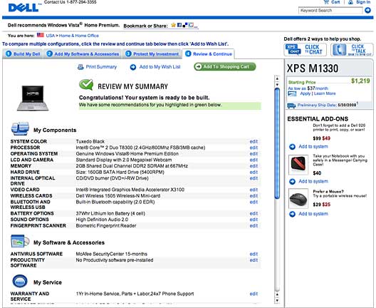 Dell XPS M1330 pricing