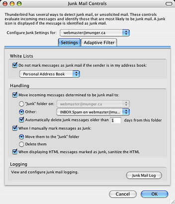 Thunderbird Junk Mail Controls