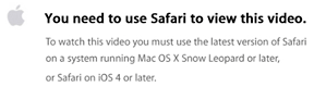 Error message from trying to view WWDC 2011 videos in an incompatible browser.