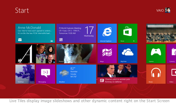 Live Tiles display image slideshows on the Start screen