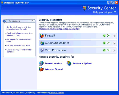 Windows Security Center