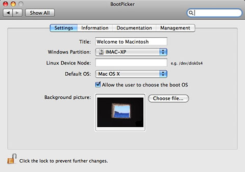 The BootPicker system preference panel