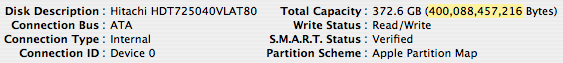 Disk Utility reports 372.6 GB and 400,088,457,216 Bytes