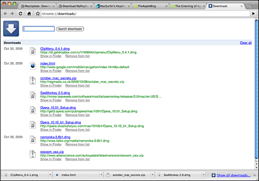 Chrome's download manager