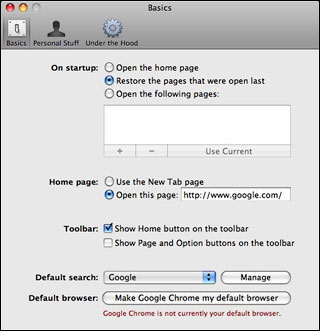 Chrome preferences