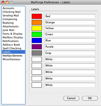 MailForge Preferences - Labels
