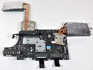 iMac's logic board has two heat sinks