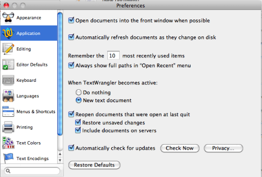 TextWrangler 4.0 preferences