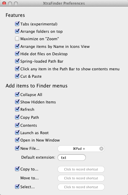 XtraFinder Preferences