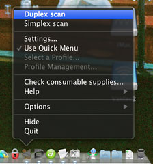 the pop-up scanning menu