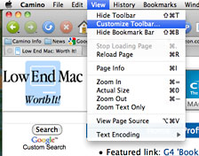 Customize Toolbar in Camino