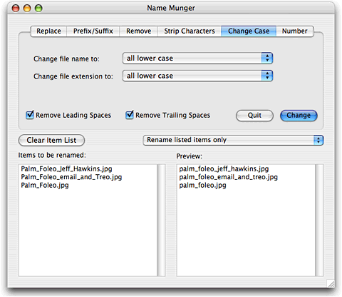 Name Munger's Change Case screen