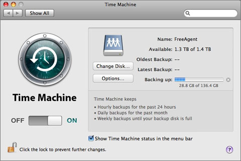 Time Machine preferences